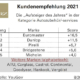 Euromaster ist nicht nur „Aufsteiger des Jahres – Kundenempfehlung“ in der Kategorie Autozubehör und -services, sondern auch im Gesamtranking aller anderen analysierten Branchen