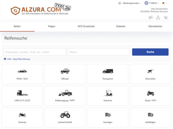 Screen Reifensuche ALZURA Tyre24 klein