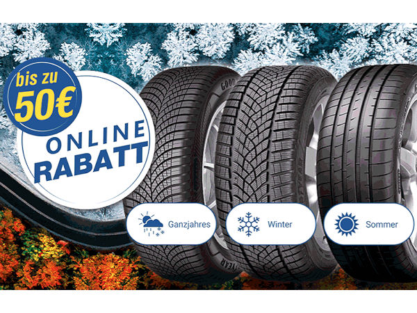 Die Höhe des Onlinerabattes, den Goodyear in seinem eigenen Webshop Kunden gewährt, ist abhängig von der Größe und Saison der jeweils ausgewählten Reifen (Bild: Goodyear/Screenshot)