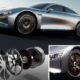 Der rein elektrisch angetriebene und Vision EQXX getaufte Mercedes-Technologieträger, der mit einer Batterieladung mehr als 1.000 Kilometer weit kommen soll, rollt auf Bridgestones „Turanza Eco“ montiert auf Magnesiumrädern mit halbtransparenten und vor allem aerodynamisch ausgefeilten Abdeckungen (Bilder: Mercedes-Benz, Montage: NRZ/Christian Marx)