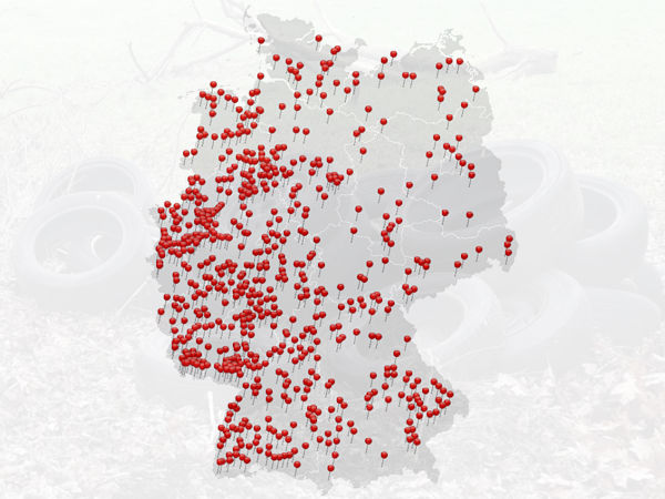 Seit 2016 dokumentiert die Initiative ZARE illegale Altreifenablagerungen in Deutschland: Nach den Angaben der Arbeitsgemeinschaft steigt die Zahl der gemeldeten Fälle hierzulande Jahr für Jahr (Bild: Initiative ZARE/Polizeidirektion Bad Segeberg)