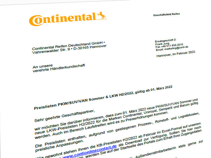 Continental Preiserhoehung tb
