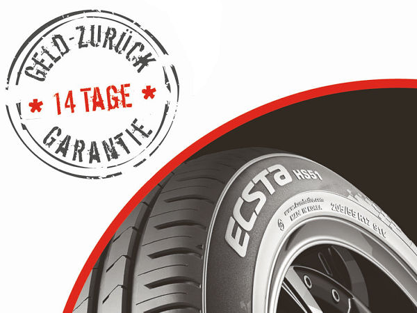 Um über seine 14-Tage-Geld-zurück-Garantie am Point of Sale zu informieren, stellt Kumho Reifenhändlern entsprechende Infobroschüren und Aufsteller zur Verfügung (Bild: Kumho)