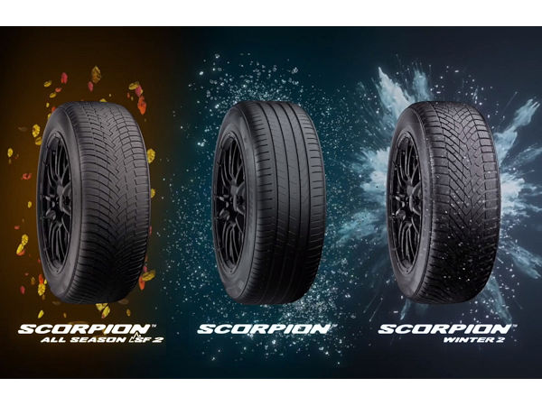 Der „Scorpion“-Sommerreifen und der „Scorpion All Season SF2“ für den ganzjährigen Einsatz sind laut Pirelli bereits erhältlich, der „Scorpion Winter 2“ für die kälteren Monate des Jahres soll „bald“ folgen (Bild: Pirelli/Screenshot)