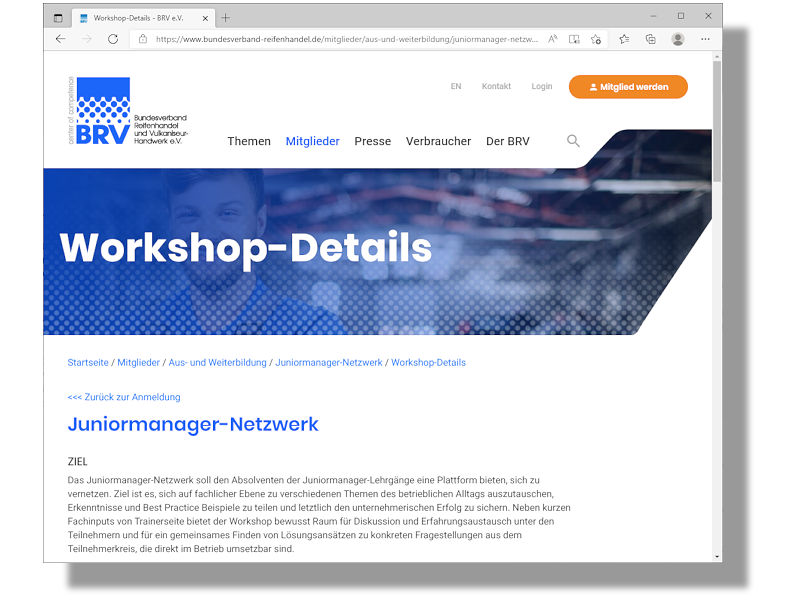Mehr Informationen zu dem zu BRV-Juniormanagernetzwerk finden Interessierte auf den Webseiten des Verbandes (Bild: Screenshot)