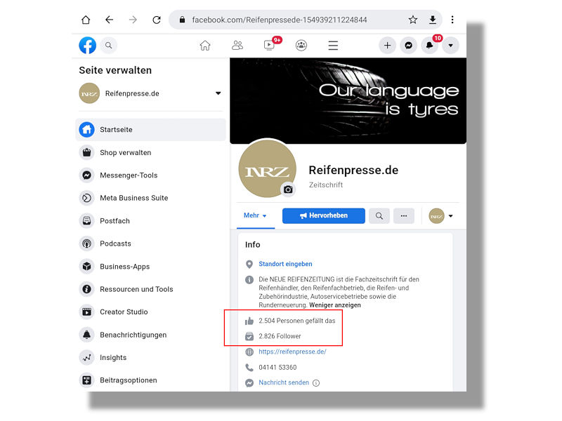 Jüngst haben die Facebook-Seiten der NEUE REIFENZEITUNG die Marke von 2.500 „Gefällt-mir“-Angaben bzw. Likes übersprungen (Bild: Screenshot)