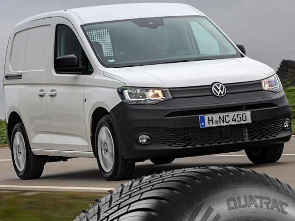 Ausgewählte Modelle des VW Caddy am Produktionsort im polnischen Poznań werden standardmäßig mit „Quatrac“-Reifen der Marke Vredestein in der Dimension 205/65 R15 99H XL ausgestattet (Bilder: Volkswagen Nutzfahrzeuge, Apollo Tyres)