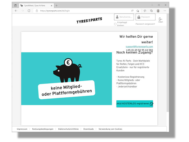Mit der TyresNParts-Plattform habe man „wertvolle Erfahrungen im Bereich Digital Business sammeln“ können, sagt der Betreiber – eingestellt wird nach gerade einmal einem Jahr aber trotzdem (Bild: Screenshot)