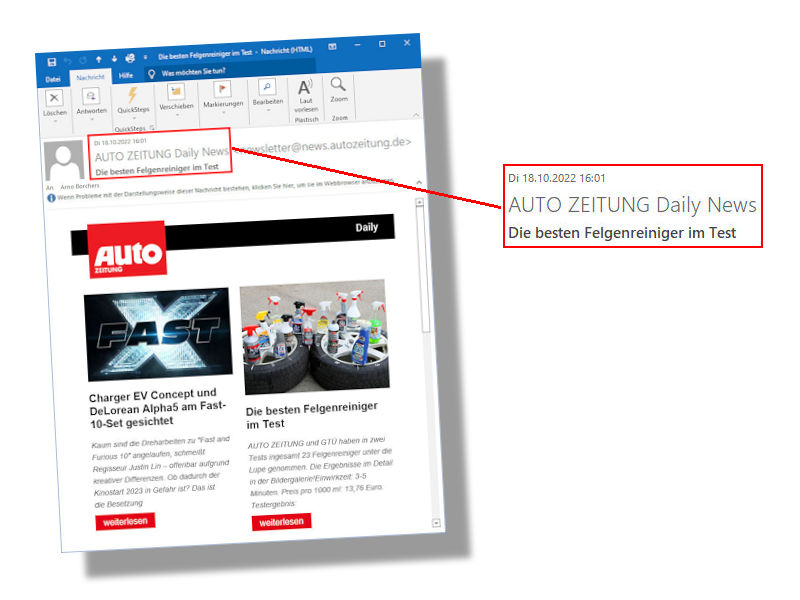 In ihrem gestern versandten „News“letter hat die Autozeitung auf die Ergebnisse eines Felgenreinigertests von vor fünf Jahren hingewiesen (Bild: Screenshot)