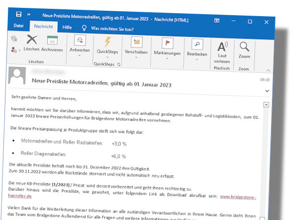 Wegen „anhaltend gestiegener Rohstoff- und Logistikkosten“ erhöht Bridgestone zum Jahreswechsel die Preise für seine Motorrad- und Rollerreifen (Bild: Screenshot)