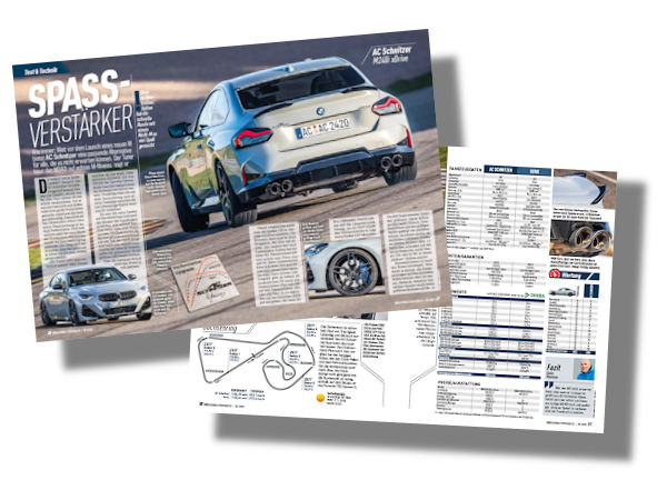 AutoBild Sportscars hat den von AC Schnitzer veredelten BMW M240i xDrive in Heft 3/2023 getestet und dabei auch einen Blick auf dessen Rad-Reifen-Kombination geworfen (Bild: AutoBild Sportscars)