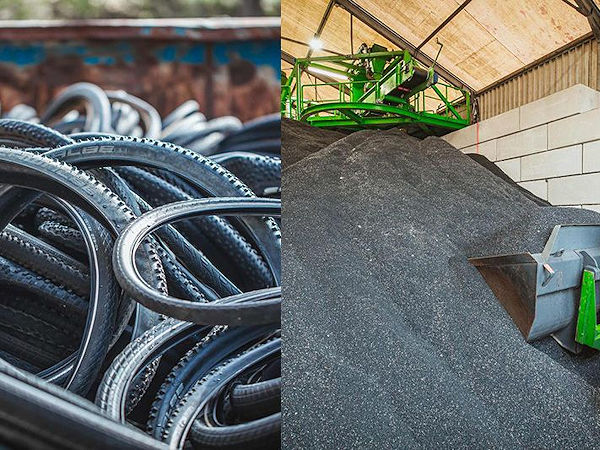 Das an die Ralf Bohle GmbH gelieferte RCB stammt demnach aus dem Recyclingsystem des Fahrradreifenherstellers, über das er deutschlandweit ausgediente Reifen bei mehr als 1.600 teilnehmenden Fachhändlern einsammelt (Bild: Ralf Bohle GmbH)