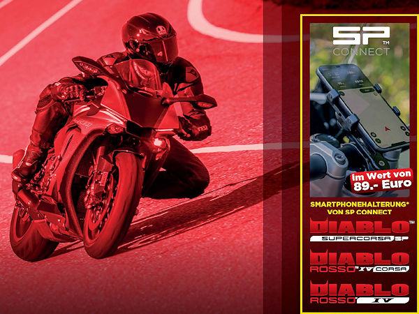 Wer im Aktionszeitraum vom 15. März bis zum 31. Mai einen Satz „Diablo Supercorsa SP V4“, „Diablo Rosso IV Corsa“ oder „Diablo Rosso IV“ erwirbt, hat die Chance auf eine Smartphone-Halterung als kostenlosen Beigabe (Bild: Pirelli)
