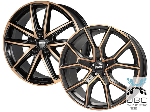 CMS bietet seine beiden Rädermodelle „C30“ (links) und „C33“ mit Kupfer-Coating an, wobei sich letzteres der beiden Modelle mit einem vom Rat für Formgebung vergebenen Titel als „ABC Winner ‘22“ in der Kategorie Transportation schmücken kann (Bilder: CMS)