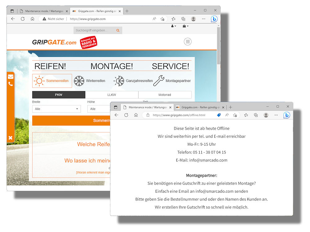 Bis vor Kurzem war der Gripgate-Reifenshop noch im Netz, jetzt ist er offline (Bilder: Screenshots)