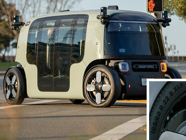 In Kalifornien rollt das Zoox-Robotaxi ganz offenbar auf Contis „eContact“ in 185/60 R22 S XL im Shuttleeinsatz durch die Straßen von Foster City (Bilder: Zoox)