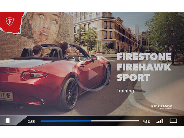 Das neue Trainingsvideo zum Anfang des Jahres vorstellten „Firehawk Sport“ der Bridgestone-Marke Firestone soll dem Handel die Leistungsmerkmale dieses Sommerreifens präsentieren und ihm damit letztlich Verkaufsargumente bei der Beratung seiner Kunden an die Hand geben (Bild: Bridgestone)