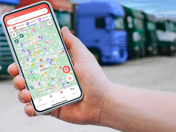 Seit Anfang 2020 soll die „TruckFly“-App von Michelin bereits mehr als 10.000 Online-Updates von Betreibern erfahren haben und mittlerweile Bewertungen unter anderem zu 37.000 Parkplätzen, 22.000 Tankstellen oder 11.000 Gaststätten umfassen, jetzt werden Lkw-Fahrer außerdem bei außerplanmäßigen Arztbesuchen unterstützt (Bild: Michelin)