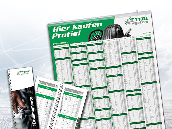 Zu einem rund 20 Prozent reduzierten Preis (DIN-A1-Poster) bzw. knapp 17 Prozent günstiger (DIN-A0-Poster, DIN-A5-Ringbuch) sind die TyreSystem-Drehmomentübersichten zum Start in die diesjährige Wintersaison zu haben (Bild: RSU GmbH)