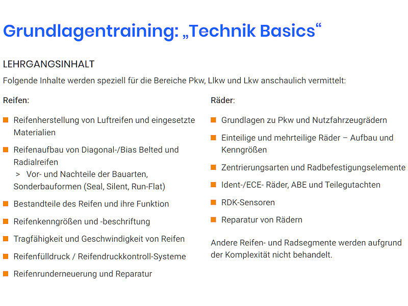Die dreitägige Fortbildung für acht bis zehn Teilnehmer richtet sich laut BRV an Verkaufs- und Servicemitarbeiter im Reifenfachhandel, die ein tieferes technisches Grundwissen in den Bereichen Reifen und Räder erlangen sollen (Bild: BRV)