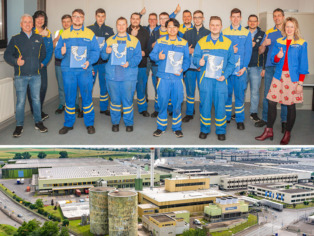 Von den insgesamt eigentlich 13 ehemaligen Michelin-Auszubildenden in Bad Kreuznach – zwei fehlen auf dem Foto – setzen zehn ihre Karriere bei dem Reifenhersteller fort (Bilder: Michelin)