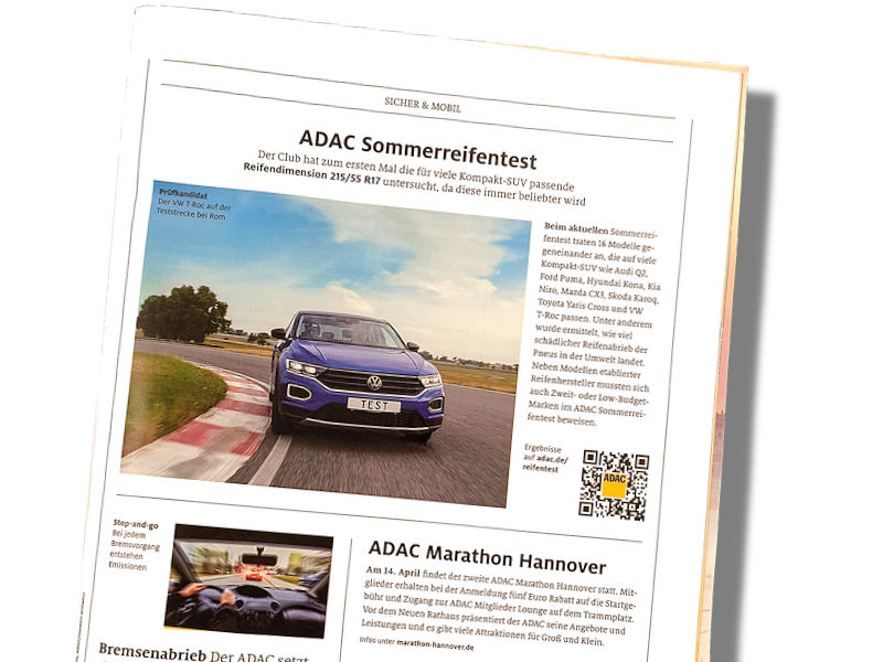 Mehr als einen Verweis auf die ADAC-Webseiten mit den weiteren Details zu seinem aktuellen Sommerreifentest findet sich in der Ausgabe 1/2024 des Klubmagazins Motorwelt nicht (Bild: NRZ/Christian Marx)