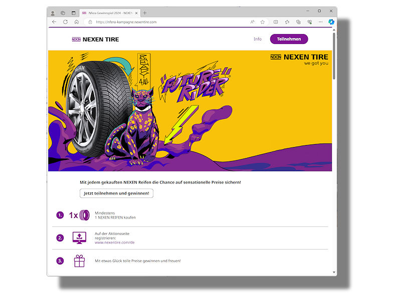 Weitergehende Informationen zu der Nexen-Aktion und eine Möglichkeit zur Registrierung ihres Kaufes finden Interessierte unter https://nfera-kampagne.nexentire.com/ im Web (Bild: NRZ/Screenshot)
