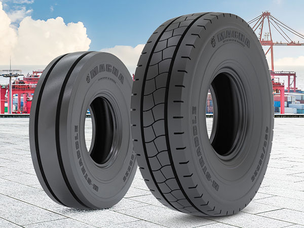 DGegenüber seinem Ahn in der Größe 16.00 R25 (links) soll die jetzt in 450/95 R25 angebotene Version des „M-Straddle“ von Magna Tyres dank eines optimierten Profildesigns nicht zuletzt eine höhere Lebensdauer aufweisen