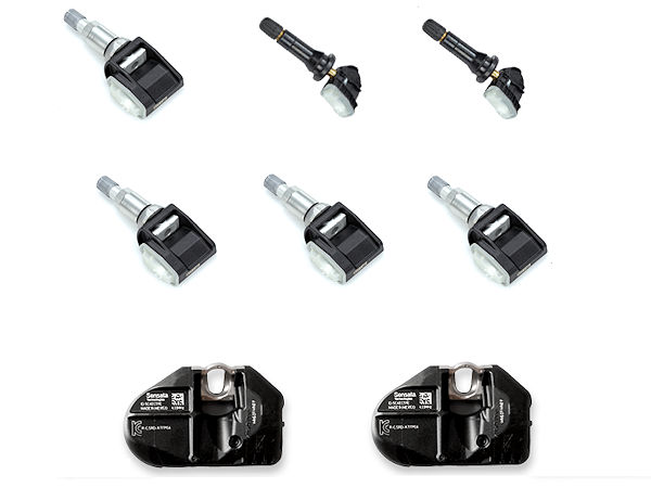 Schrader bringt insgesamt acht neue OE-Ersatzsensoren (von oben nach unten und jeweils von links nach rechts) mit den Artikelnummern 3318 (Lotus), 3319 (BYD), 3378 (MG), 3383 (Suzuki), 3263 (Mercedes-Benz) und 3287 (Volvo, Nissan, Renault) für Pkw sowie 3717 (MAN) und 3719 (Renault, Volvo) für Lkw auf den Markt (Bilder: Schrader)