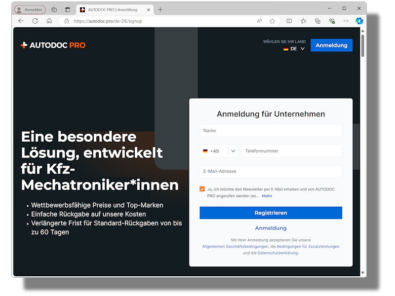 Bei Autodoc Pro sollen Teilnehmer keinerlei Vertrag, Bindung oder Verpflichtungen eingehen müssen (Bild: Screenshot)