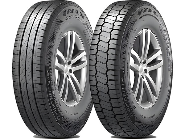 Im koreanischen Markt hat Hankook in Form der „E-Vantra Transit“ (links) und „E-Vantra Drive“ genannten Profile erstmals auch Reifen speziell für elektrisch angetriebene Transporter/Llkw vorgestellt (Bild: Hankook)