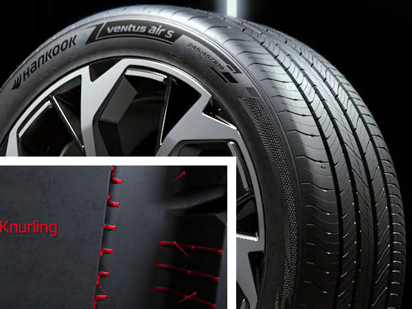 Laut Hankook ist sein neuer Ganzjahresreifen „Ventus Air S“, der für eine geringe Geräuschentwicklung unter anderem mit der sogenannten „Knurling“-Technologie ausgestattet ist, „nur für den koreanischen Markt bestimmt“ (Bilder: Hankook/Screenshots)