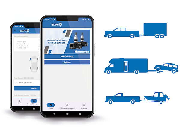 „Retro Pro BLE“ ist für Fahrzeuge gedacht, die nicht schon von Haus aus mit einem RDKS ausgerüstet sind, wobei als Beispiele unter anderem Wohnmobile, insbesondere aber Wohnwagen oder andere Kfz-Anhänger genannt werden (Bild: Hamaton)