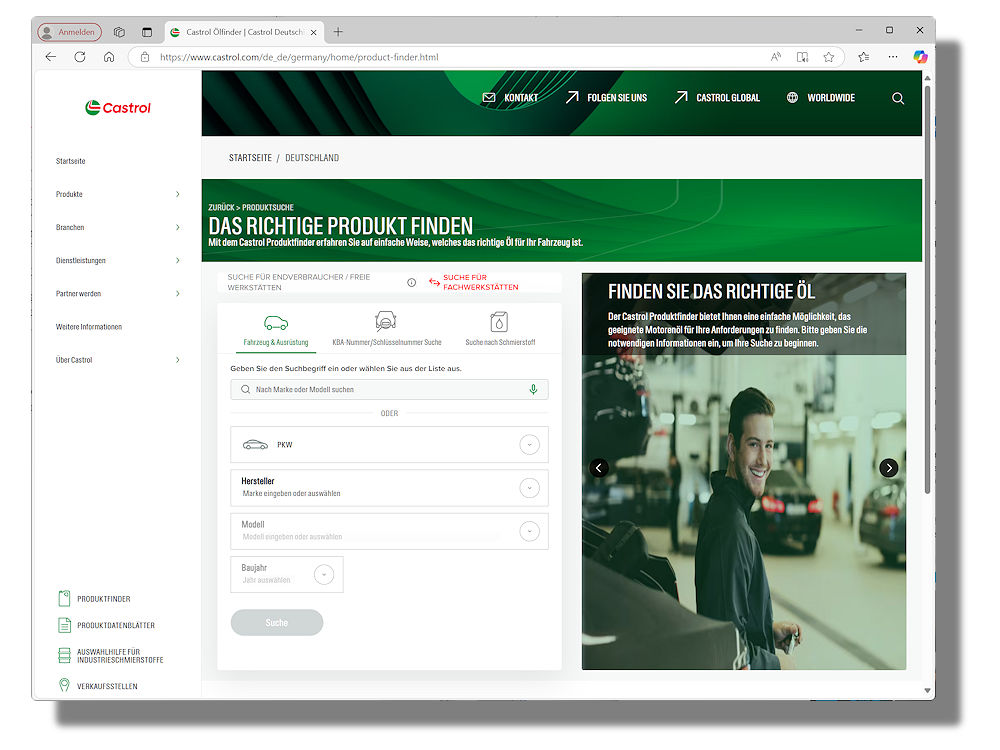 Die erweiterte Castrol-Produktsuche wird beschrieben als „besonders hilfreich für Techniker, die regelmäßig Wartungs-, Instandhaltungs- und Reparaturarbeiten durchführen“ (Bild: Screenshot)