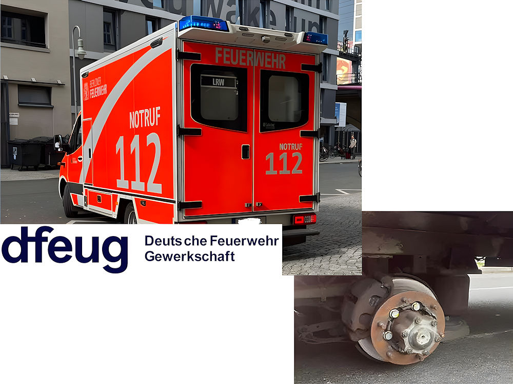 Die Deutsche Feuerwehrgewerkschaft hat Bedenken angemeldet, ob für Radverluste von Rettungswagen wirklich immer durch Kriminelle gelöste Radmuttern der Grund sind oder nicht doch eher bauartbedingte Probleme oder „auch die Anforderungen an die Instandhaltung und Instandsetzung“ (Bild: Deutsche Feuerwehrgewerkschaft)