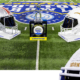 Bei der zweiteiligen Installation bzw. den beiden knapp 1,7 Meter hohen und etwa 90 Kilogramm auf die Waage bringenden Football-Helmen wurden die Laufflächen von mehr als 90 Goodyear-Reifen verbaut (Bilder: Goodyear)