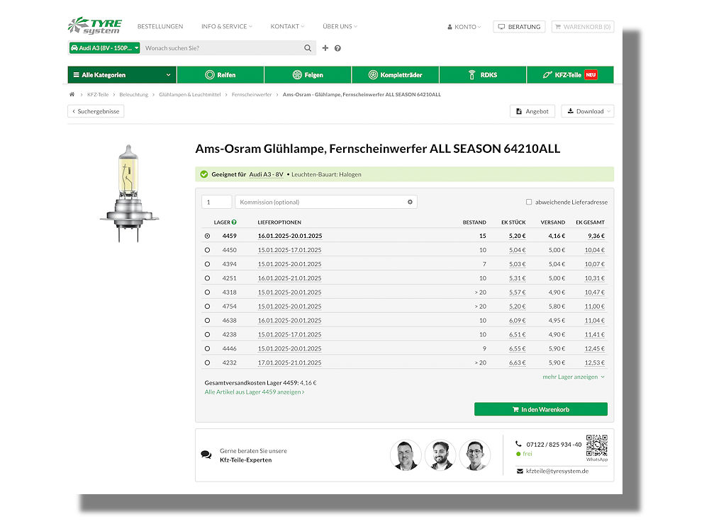 TyreSystem-Kunden können seit Kurzem das Lager mit der für sie am besten geeigneten Lieferzeit auswählen, um gewünschte Artikel termingerecht zu erhalten (Bild: RSU)
