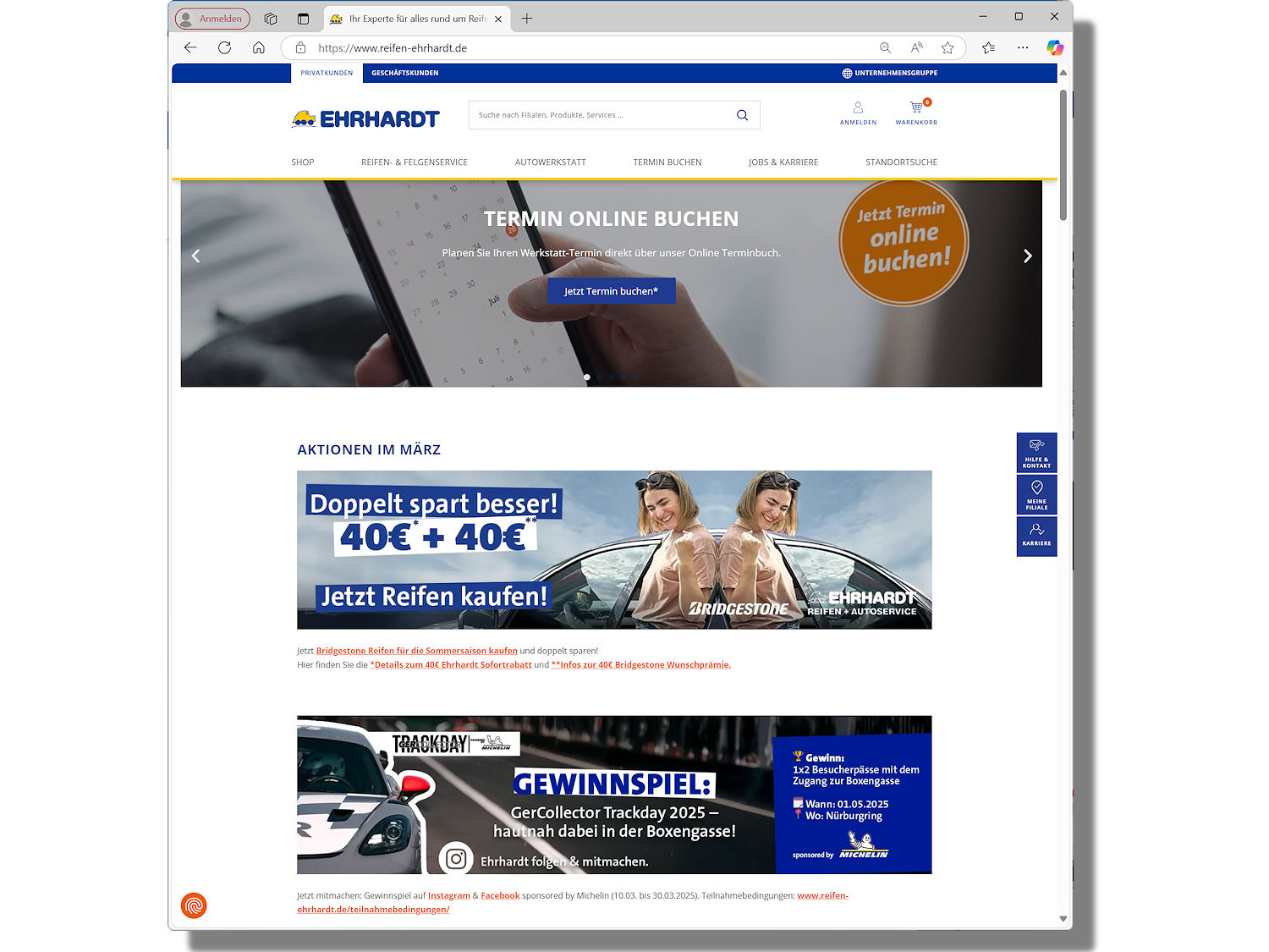 Nur noch bis Ende März laufen zwei Reifen-Ehrhardt-Aktionen gemeinsam mit den Herstellern Bridgestone und Michelin (Bild: Screenshot)
